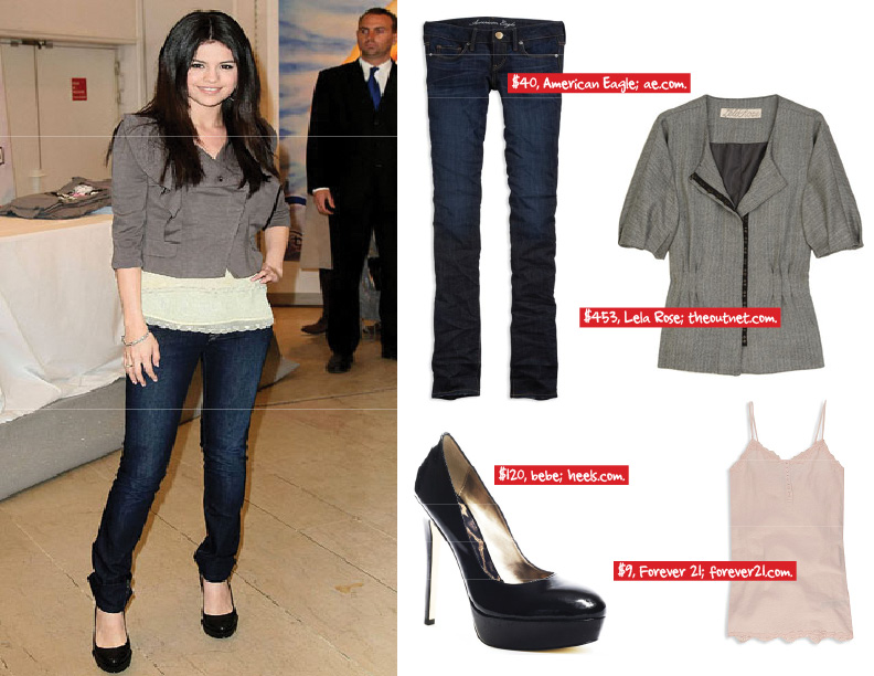 selena gomez casual outfits. make one TDF outfit,